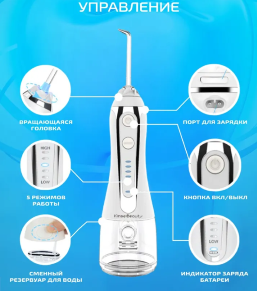 Портативный ирригатор для полости рта H2OFLOSS® HF-6 водонепроницаемость IPX7 Уход за брекетами и мостами /8 насадок